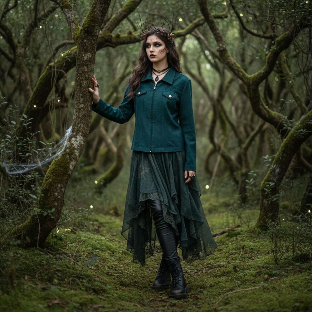 Vintage Forest Green Velvet Touch Jacket Whimsigoth Dark Academia Goth XL Renn